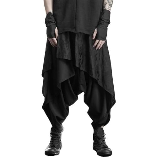 Men irregular drop-crotch camo harem pants elastic waist baggy pants men gothic vintage culottes street hip hop punk joggers