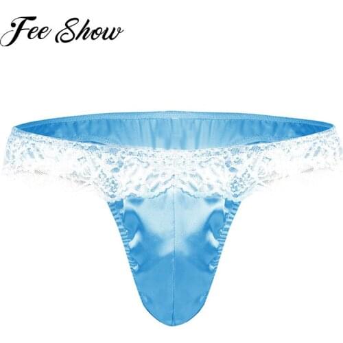 3 Colors Gay Mens Lingerie Low Rise Sissy Briefs Underwear with Bulge Pouch Ruffle Lace Shiny High Cut Briefs Underwear Panties