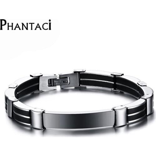 316L Stainless Steel Bracelets&Bangles For Men Black Silicone Wrap Bracelet Male Metal Titanium Wrist Band Jewelry High Quality