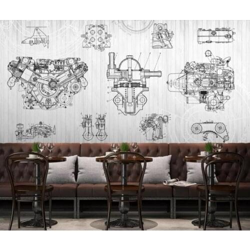 Customized mural wallpaper 3D European retro creative hand-painted starting machine coffee shop mural background wall