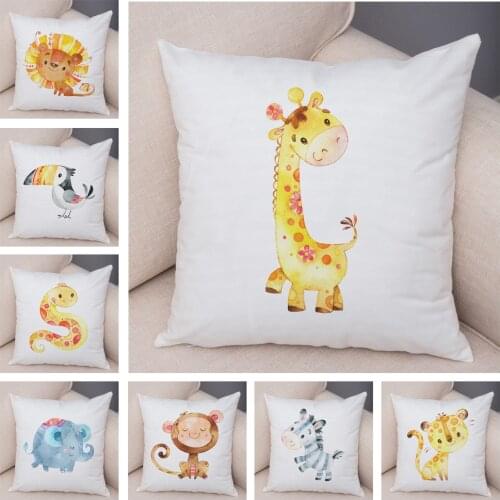 Nordic Lovely Lion Giraffe Fox Monkey Pillow Case Soft Plush Decor Cute Cartoon Animal Cushion Cover for Sofa Pillowcase 45x45cm