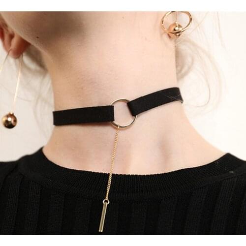 Punk New Fashion 4 Colors Leather Choker Necklace Women Gold Color Geometry With Round Pendant Collar Necklace For Girls Gifts