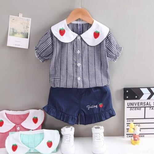 Girls Clothes Summer Casual Suit Plaid Short Sleeve Cotton T-shirt+Shorts 2 PCS Set Kids Clothing Children Outfit 1-4Y