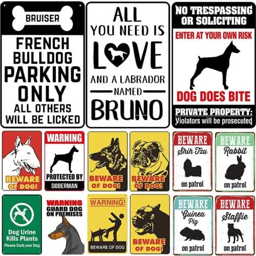 Beware of Dog Animals Plaque Metal Vintage Tin Sign Wall Decor for Bar Garden Retro Tin Plate Farm Home Decor Iron Painting