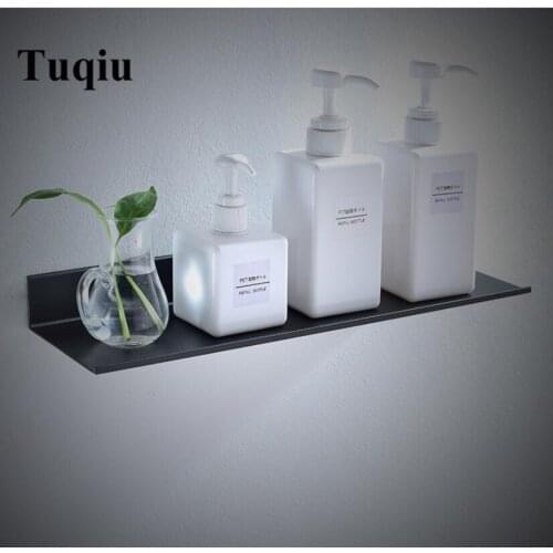 Aluminum Alloy Black Bathroom Shelves Kitchen Wall Shelf Shower Storage Rack Bathroom Accessories 30-60 cm Length drill free