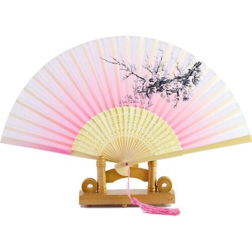 Hand Folding Fan, Chinese Vintage Style Handheld Fan, Silk Fan with Bamboo Frame and Elegant Tassel for Party Wedding Dancing