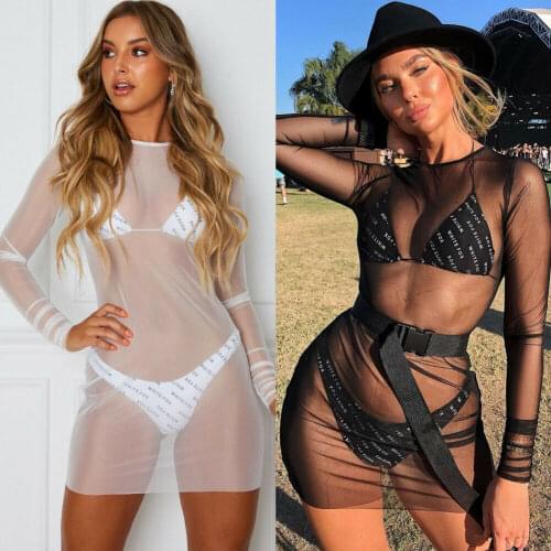 Sexy Mesh Sheer See Through Bikini Cover Up Women Sarong Bathing Suit Swimwear Beach Mini Dress Swimming Suits Cover-ups