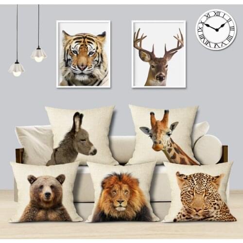 Animal Series Cushion Cover Home Decor Tiger Elephant Monkey Throw Pillows Covers Linen Pillowcase for Sofa Decoration
