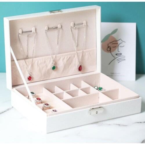 Jewelry Box for Women Organizer Ring Storage Earrings Display Case with Lock and Key For Bracelets Necklaces Hook Jewelry Holder