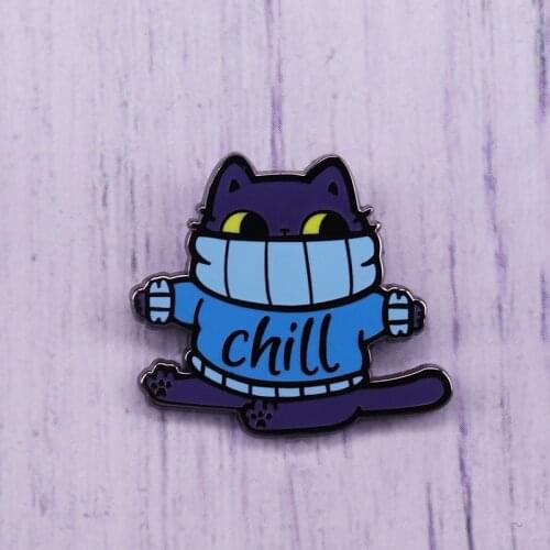 Chill Fat Cat Wearing Blue Sweater Cute Blue Sweater Lovely Brooch For Coat Scarf Sweater Badge