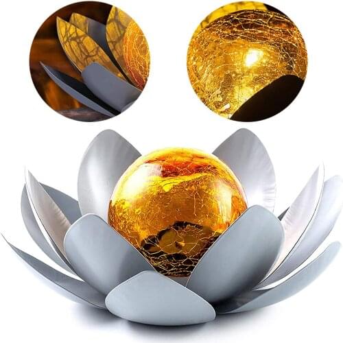 LED Solar Lotus Light Cracked Glass Ball Flower Lamps Waterproof Garden Lawn Lamps Yard Art Ornament for Home Courtyard Decor