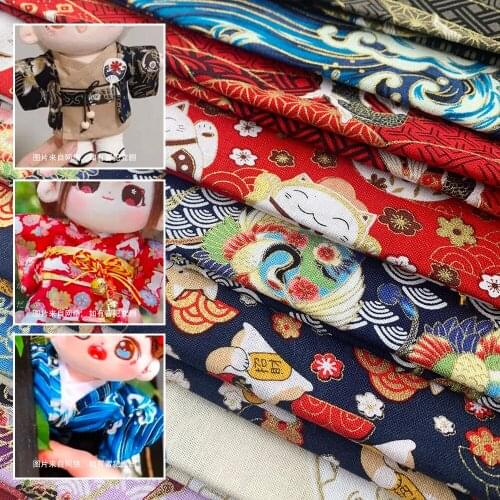 45x50cm Japanese Style Bronzing Pure Cotton Fabric Japanese Printed Cloth Cotton Linen Baby Clothes Handmade DIY Fabric