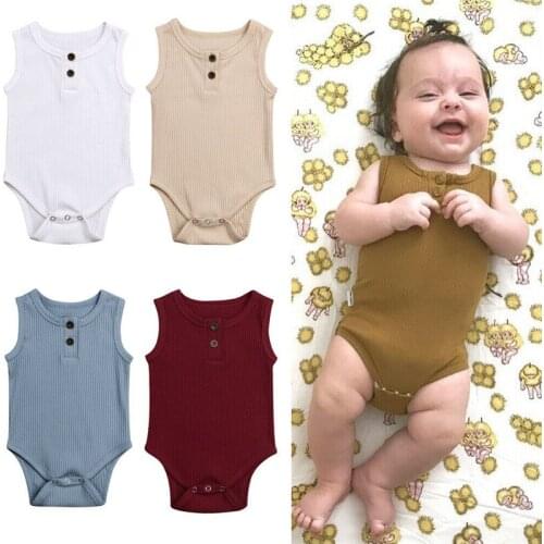 2019 Newborn Baby Boy Girl Knit Romper Summer Clothing Solid Ribbed Body suit Jumpsuit Cotton Outfits Sleeveless Sunsuit 0-24M