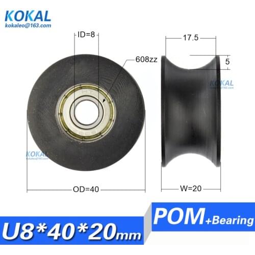 [U0840-20]Free Shipping 4pcs 608zz coated pa66 nylon 1.57inches bearing roller wheel 8*40*20mm U type groove pulley