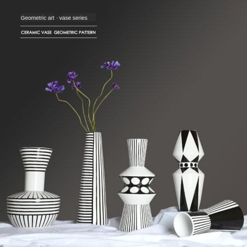 Modern Ceramic Vase Geometric Handmade Vase Flower Holder Home Decor Light Luxury Simple Ornaments Home Decoration