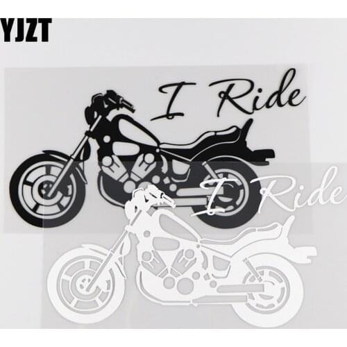 YJZT 19.5X10.3CM Personalized Motorcycle Pattern Vinyl Decal Car Sticker I Ride Word Decoration Black/Silver 4C-0094
