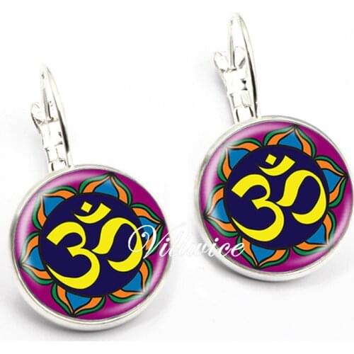 Vintage mandala flower enamel earrings for hand made women jewelry earrings charm yoga om symbol Zen Buddhism India earring