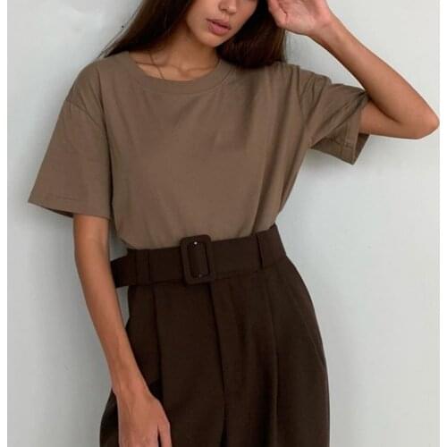 2021 Womens T Shirt Solid Color Short Sleeve T-shirt Cotton Clothes Round Neck Tshirts Ventilation Fashion Oversized T Shirts