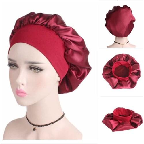 Women Night Sleep Hat Adjust Styling Cap Long Hair Care Silk Head Wrap Shower Cap Hair Styling Tools