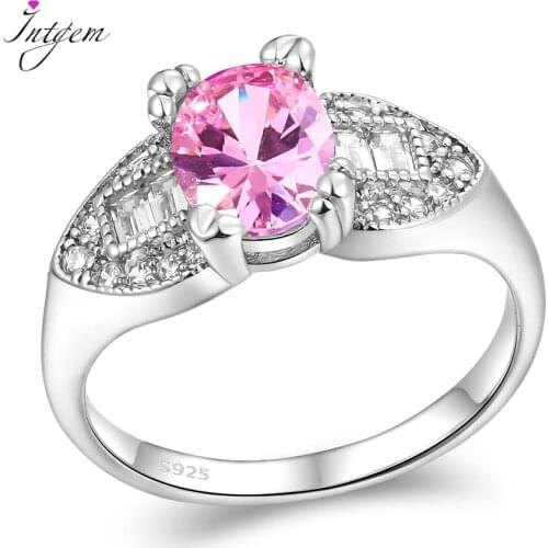 AAA Shine Pink Zircon Oval Wedding Ring 6x8MM Gemstone Rings for Women 925 Sterling Silver Ring Diamond Rings Jewelry Wholesale