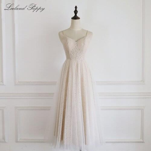 Vestido de Noiva A-line Vintage Lace Wedding Dresses 2020 V-neck Ankle Length Sleeveless Spaghetti Straps Backless Bridal Dress