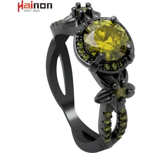 Black gun color Ring Vintage Hollow Round Stone Jewelry for Women Purple Zircon Claw Rings Aneis Wedding Band Gift