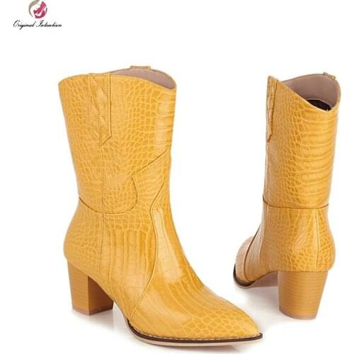 Winter Warm Ankle Boots Women Pleated Western Boots Party Dancing Shoes Woman Chunky Heels Big Size Female Leather Short Boots