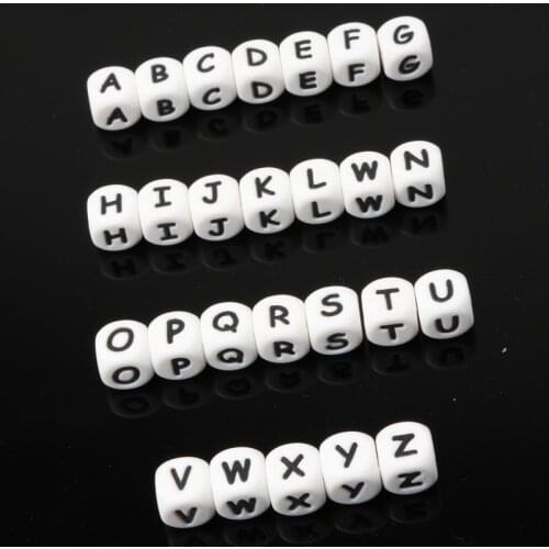 White English Letter Beads Food Grade Silicone Chewing Beads For Teething Necklace Pacifier Chain Baby Teether 12mm 10pcs