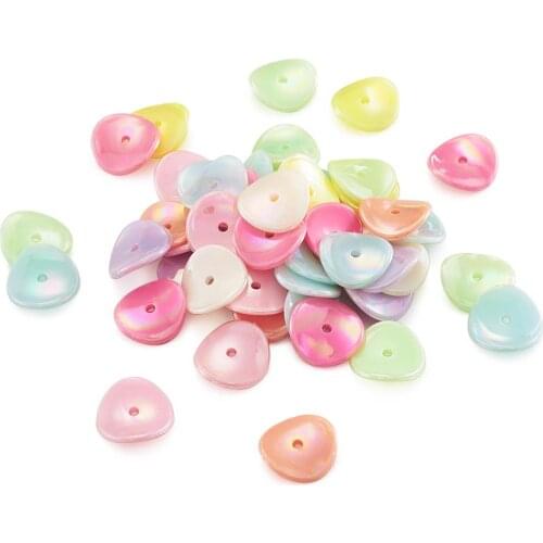 100pcs AB Color Plated Acrylic Beads Flat Round Flower Loose Spacer Beads Mixed Color For Jewelry Making DIY Bracelet 15x15x3mm