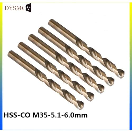 2 pcs Twist Drill Bits 5.1, 5.2, 5.3, 5.4, 5.5, 5.6, 5.7, 5.8, 5.9 ，6.0mm HSS-CO M35 steel straight stem for stainless steel