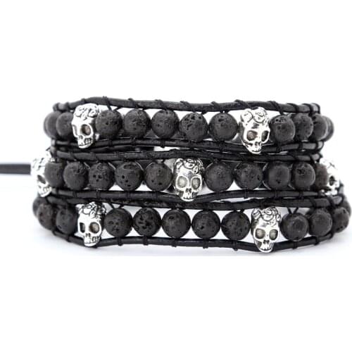2019 Unique Mixed black lava stone braid Bracelet Vintage Leather Wrap Bracelet Handmade Wrap Bracelet for women drop shipping