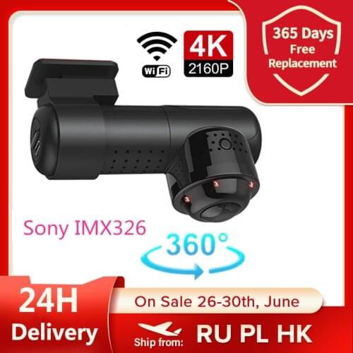 4K 2160P HD Car DVR Dash Camera Wifi Mini 360 Panorama Sony IMX326 24H Parking Monitoring Fish Eye Panoramic View