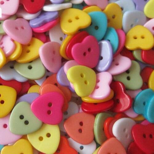50Pcs/lot 15*15mm Mixed color heart 2 Holes Resin Sewing Buttons decoration / sewing / craft / scrapbook accessories