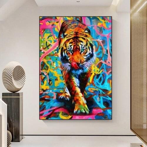Abstract Colorful Canvas Painting Animal Tiger on The Wall Art Posters Decor and Prints Pictures for Living Room Home Decoration