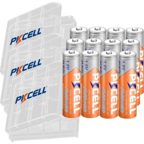 PKCELL 12Pcs 1.6v ni-zn 2500mwh NIZN AA Battery NIZN aa Rechargeable Batteries For Digital cameras flash lights electric toy