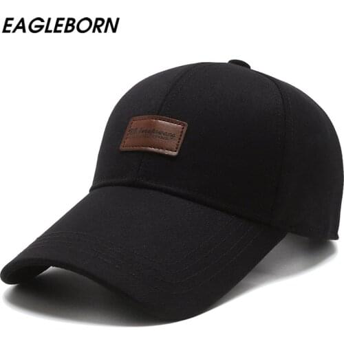 EAGLEBORN New Men Hat Spring Summer Extended Brim Baseball Cap Dad Hat Sun Hat Long Brim Casual Men Black Cotton Baseball Cap