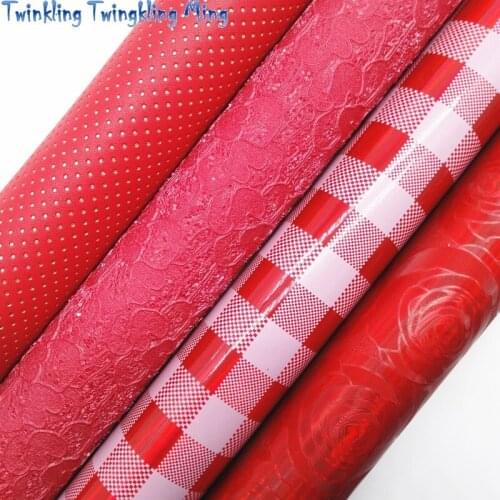 Red Lace Glitter Fabric, Rose Gold Dots Embossed Faux Leather Synthetic Leather Fabric Sheet 21x29CM Twinkling Ming KM476