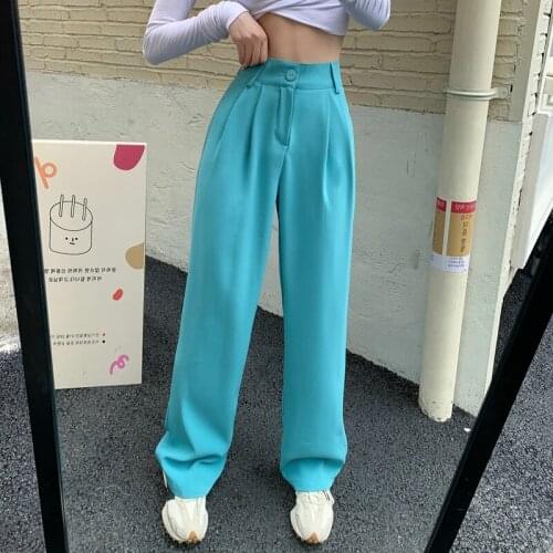 TVOVVIN Woman Pants Solid Office Ladies Summer High Waist Thin Ins Fashion Loose Ropa Mujer Buttons Korean Style Trousers V4A8