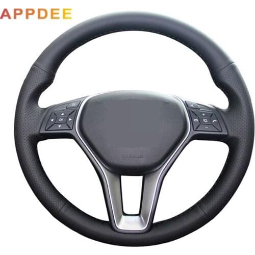 Handsewing Black Artificial Leather Steering Wheel Covers for Mercedes-Benz GLK 260 300 200
