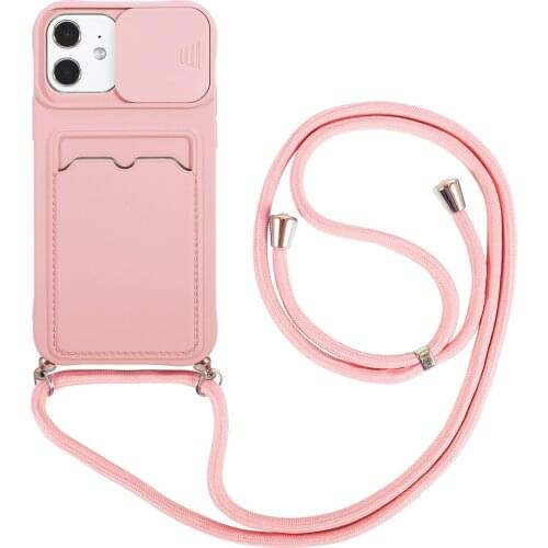 Slide Camera Protection Lanyard Phone Case For iPhone 12 11 Pro Max X XR XS Max 12 Mini 7 8 Plus Card Slot Soft Silicone Cover