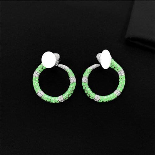 S925 Sterling Silver August New Green Snake-shaped Double Earrings Fashion European And American Luxury Brand Monaco Jewelry