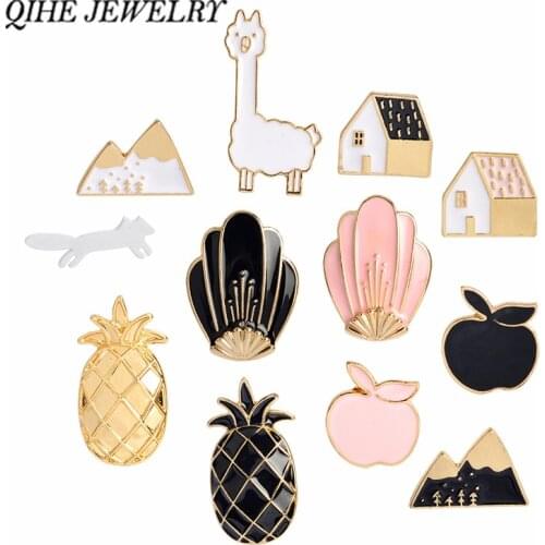 QIHE JEWELRY Apple Pineapple Black Mountain White Mountain Trees And Snow On Mountains Pin Badge Lapel Pin