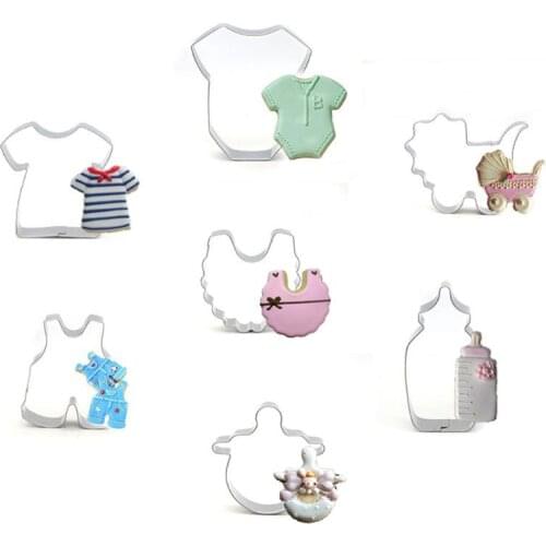7Pcs/Set Stainless Steel Baby Stroller Feeding Bottle Clothes Bib Shape DIY Cookie Cutter Biscuit Mold Baking Decorating