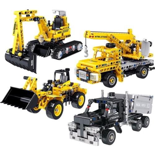 Wholesale Engineering Vehicle Transportation Building Blocks Tyre Type Shovel Excavator Truck Crane Bricks Toys Gifts For Kid