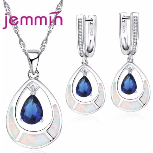 Exquistie Women Bridal Wedding Jewelry Sets Fine 925 Sterling Silver Pendant Necklace Dangle Earrings Set For Female Gift