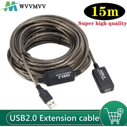 WVVMVV 15m USB Cable Male To Female USB 2.0 Extension Cable Extension Line Cable High Speed Wire Data Adapter Connector New