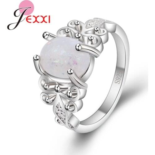Women Wedding Engagement Finger Jewelry Prong Setting Fire Opal Rings 925 Sterling Silver Fast Shipping Simple Jewelry