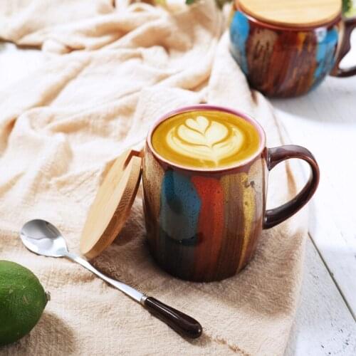 Latte Art Coffee cup oatmeal breakfast cup colorful ceramic cup office with cover coffee fest