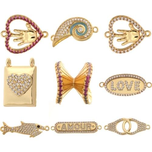 Love and Heart Pendant Charms Letter Animals Fish Connectors Charms for Jewelry Making Dangle Cute Charm Cubic Zircon Copper