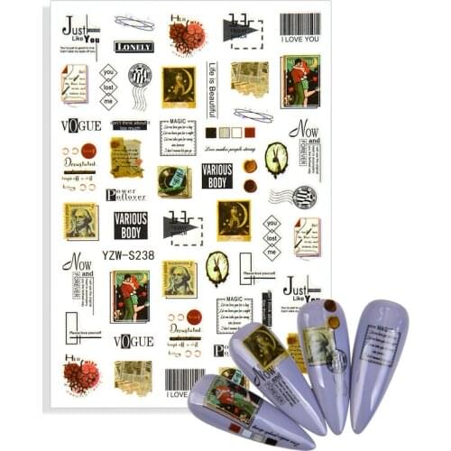 Manicure Letter Flower Stamp Design Slider Abstract Face Decal for Nails Inscription Nail Art Decoration Adhesive Sticker Tip